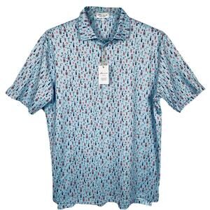 Peter Millar Summer Comfort Polo Shirt Men's L Blue Bloody Mary Print Golf NEW